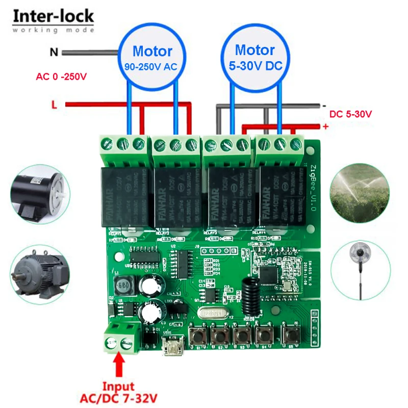 

+ 4-ходовой самоблокирующийся модуль управления переключателем RF433, умный световой модуль 10 А, реле, работает с Alexa
