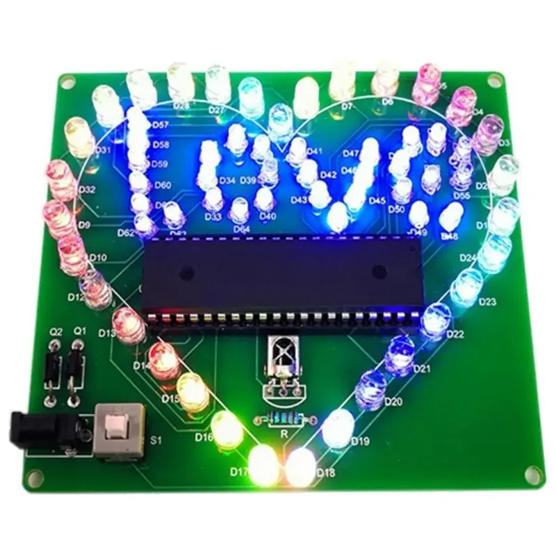 A93Z DIY 전자 키트 다채로운 LED 플래시 러브 하트 DIY 원격 제어 납땜 프로젝트 키트 발렌타인 선물