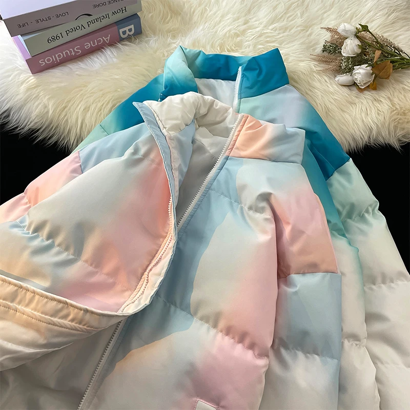 New Autumn And Winter Fashion Versatile Standing Collar Down Cotton Jacket For Youth Leisure Loose Gradient Thickened Warm Coat