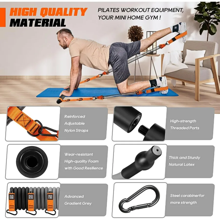 Pilates Bar Kit with Resistance Bands, Heavy Duty Pilates Equipment for Men, Training Bands with Handles for Legs, Hip, Back, Ar