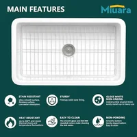 Large White Fireclay Kitchen Sink 32 Inch Drop In Single Bowl Topmount Dual Mount 32"x19"x10" Kit Includes Stainless Steel Grid 2