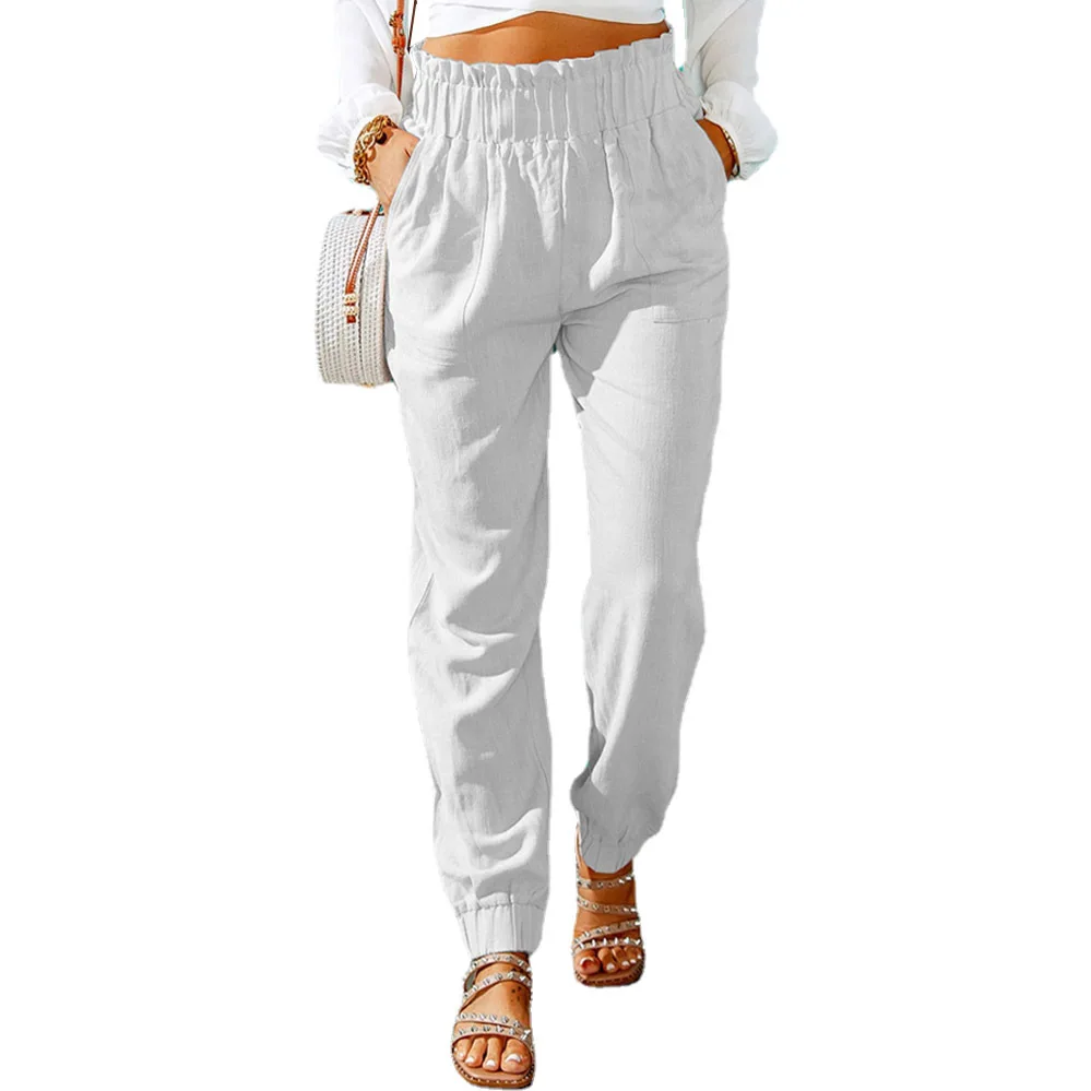 New Women's Clothing with Ruffled Elastic Waistband and High Waisted Pants 5