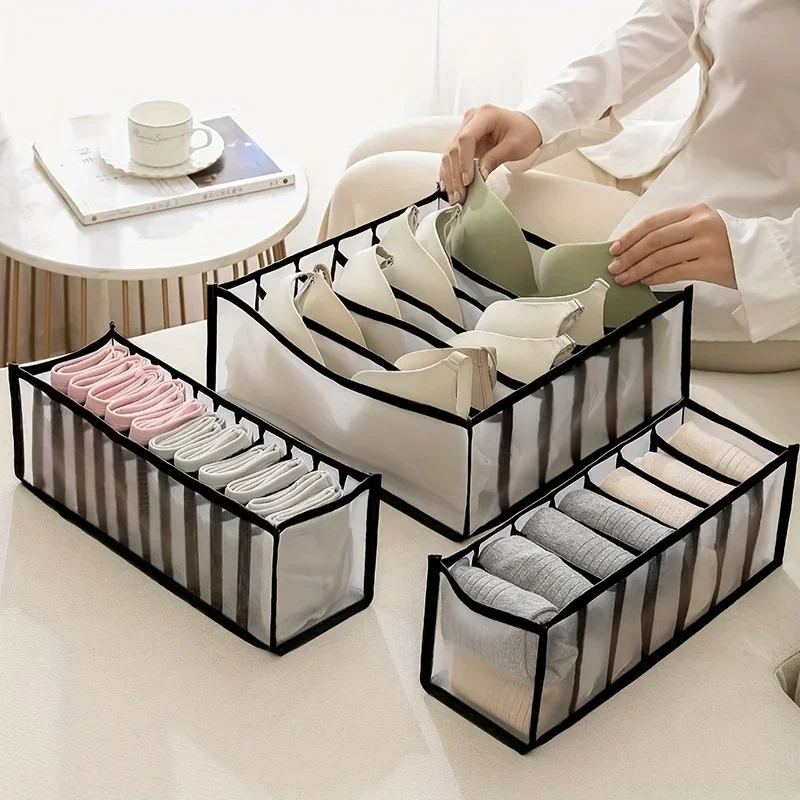 3pcs/ set Underwear Fabric Drawer Storage Basket, Socks Storage Drawer Box For Panties Bras Ties, Clothes, Organizer Of Wardrobe 5