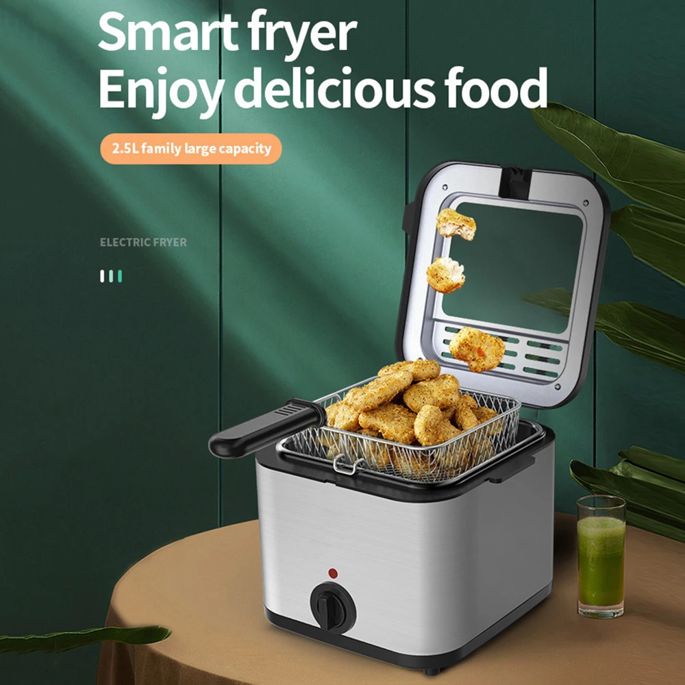 2.5L Electric Fryer Household Mini Electric Fryer 1000W Multiple Function Stainless Steel Fryer Kebab French Fries Machine