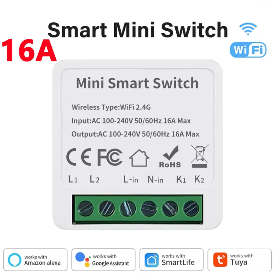 Interruttore Intelligente Mini Wifi/Zigbee 3.0 16A/20A, Relè Fai-da-Te per Domotica, Controllo Bidirezionale Compatibile con Tuya, Alexa, Google Home