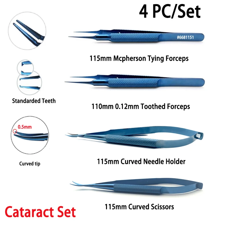 Ophthalmic Tool Cataract Set 4pcs/set Tweezers Needle Holders