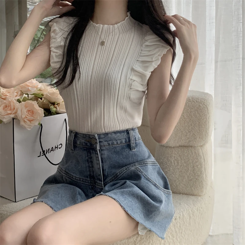 Women Striped Knitted Sleeveless Summer Vest