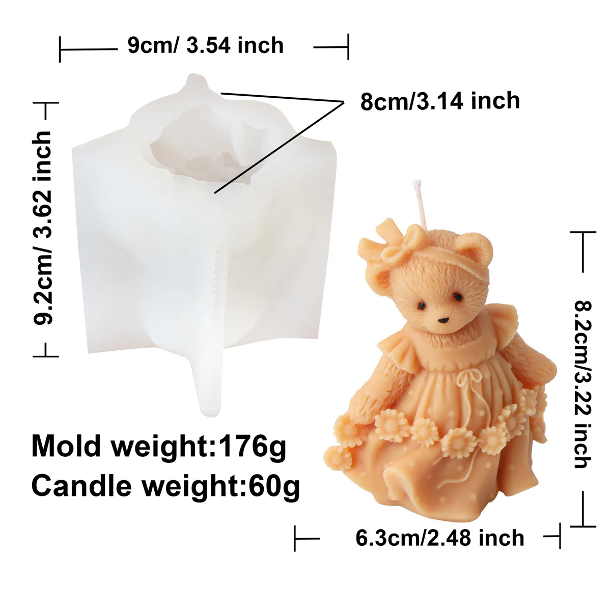 3D Cute Bear Family Candle Mold Silicone Making Handmade Soap Craft Wax Resin Plaster Home Decorations Animals Mould Craft Gifts