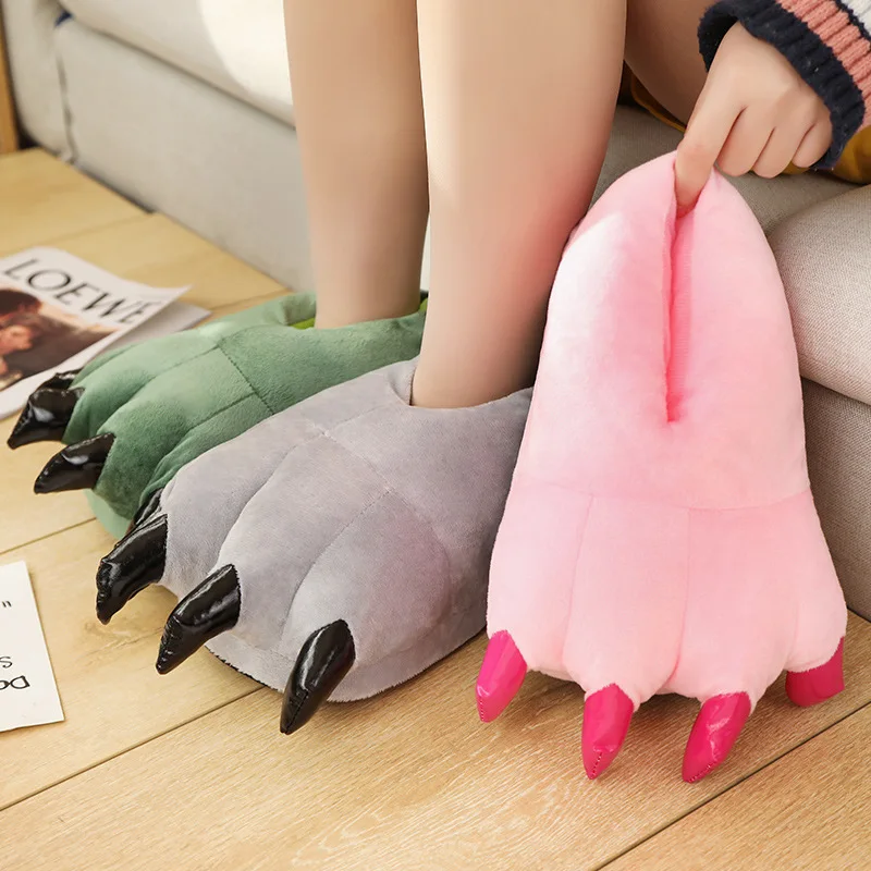 Animal Kigurumi Monster Dinosaur Paw Funny Slippers Men Women Kids Parent-child Home Shoes Winter Soft Warm Cotton Shoes