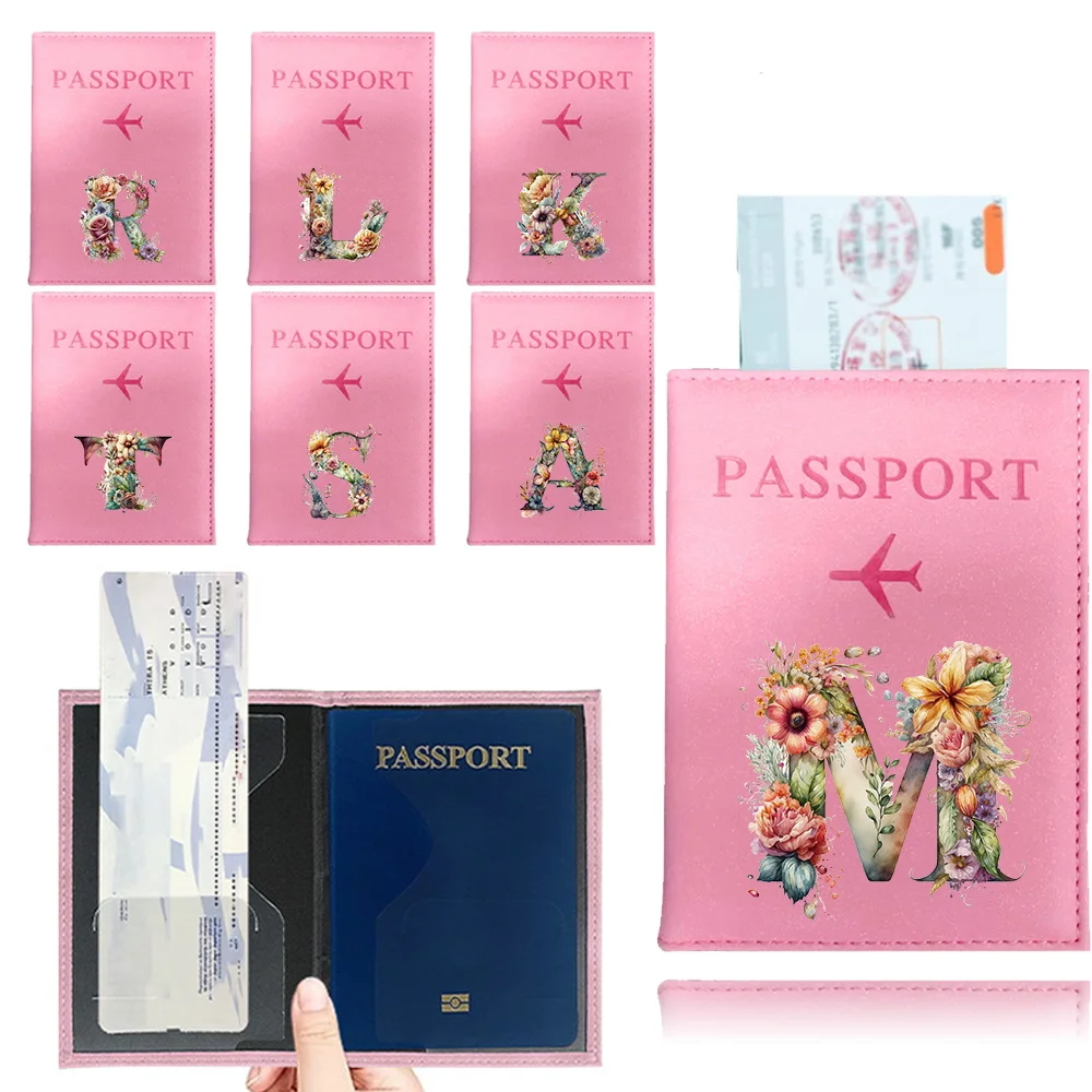 

Fashion Women Men Passport Cover Pu Leather Floral Lettern Style Travel ID Credit Card Passport Holder Pouch Travel Accessories