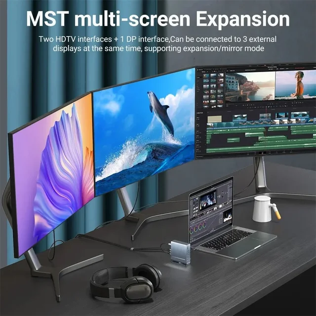 15 in 1 USB-C Docking Station 4K HD Vertical Hub with Triple Monitor ,RJ45 1000M,USB 3.0/2.0,PD 3.0,SD/TF,Audio 3.5 for Mac Pro 4