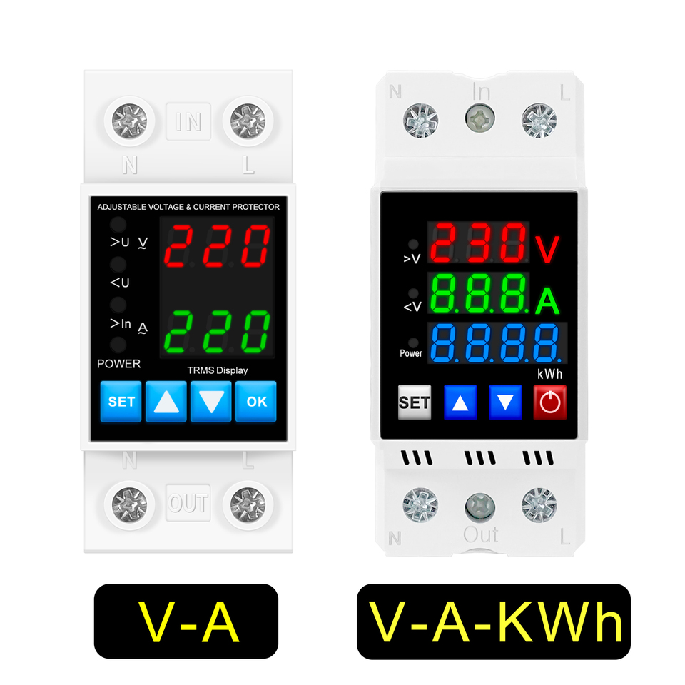 40A 63A 230V Din Rail Adjustable Over Voltage And Under Voltage Protective Device Protector Relay With Over Current Protection