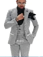 3 Pieces Wedding Prom Dress Slim Fitted  Plaid Blazer Sets Groom Men'S Suit Single Breasted Coat Pant Latest Design Luxury Wear 1