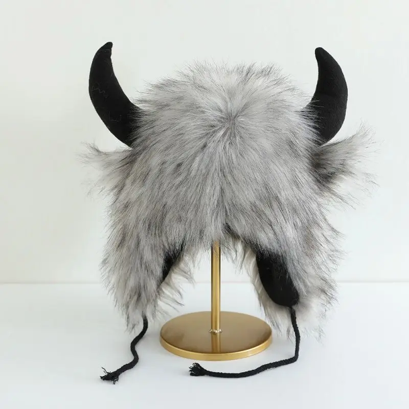 Cow Design Plush Ushanka Hat Thermal Windproof Ear Flap Hat for