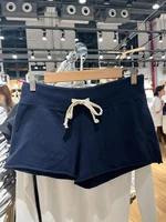 Drawstring Navy Sports Sweatshort Women Summer High Waist Cotton Raw Trim Straight Shorts Vintage Harajuku Streetwear Short Pant