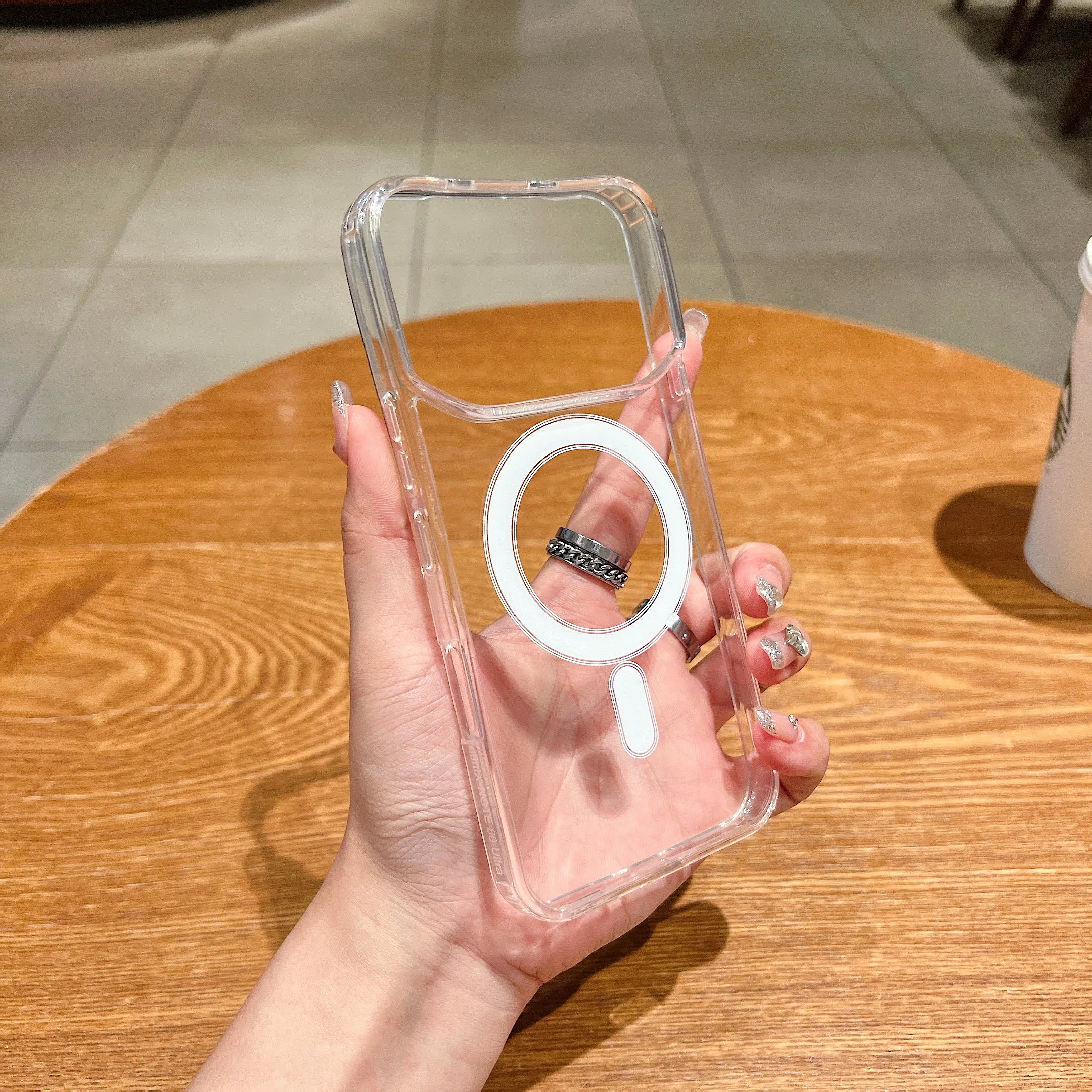 Crystal Clear Acrylic Back Magnetic Cover with Mag-safe and Shockproof Soft Bumper Shell