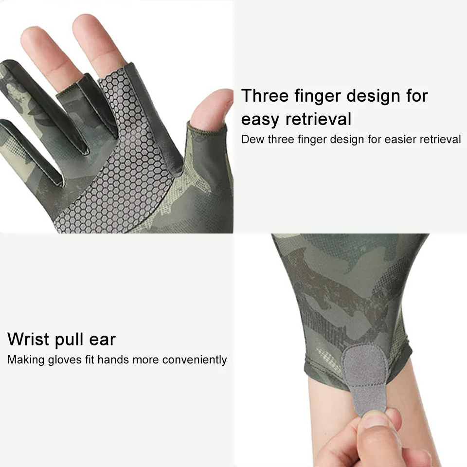 KoKossi 1Pair Summer Outdoor Fishing Gloves Ice Silk Sunscreen Breathable Riding Anti Slip Wear-Resistant Half Finger Gloves Man