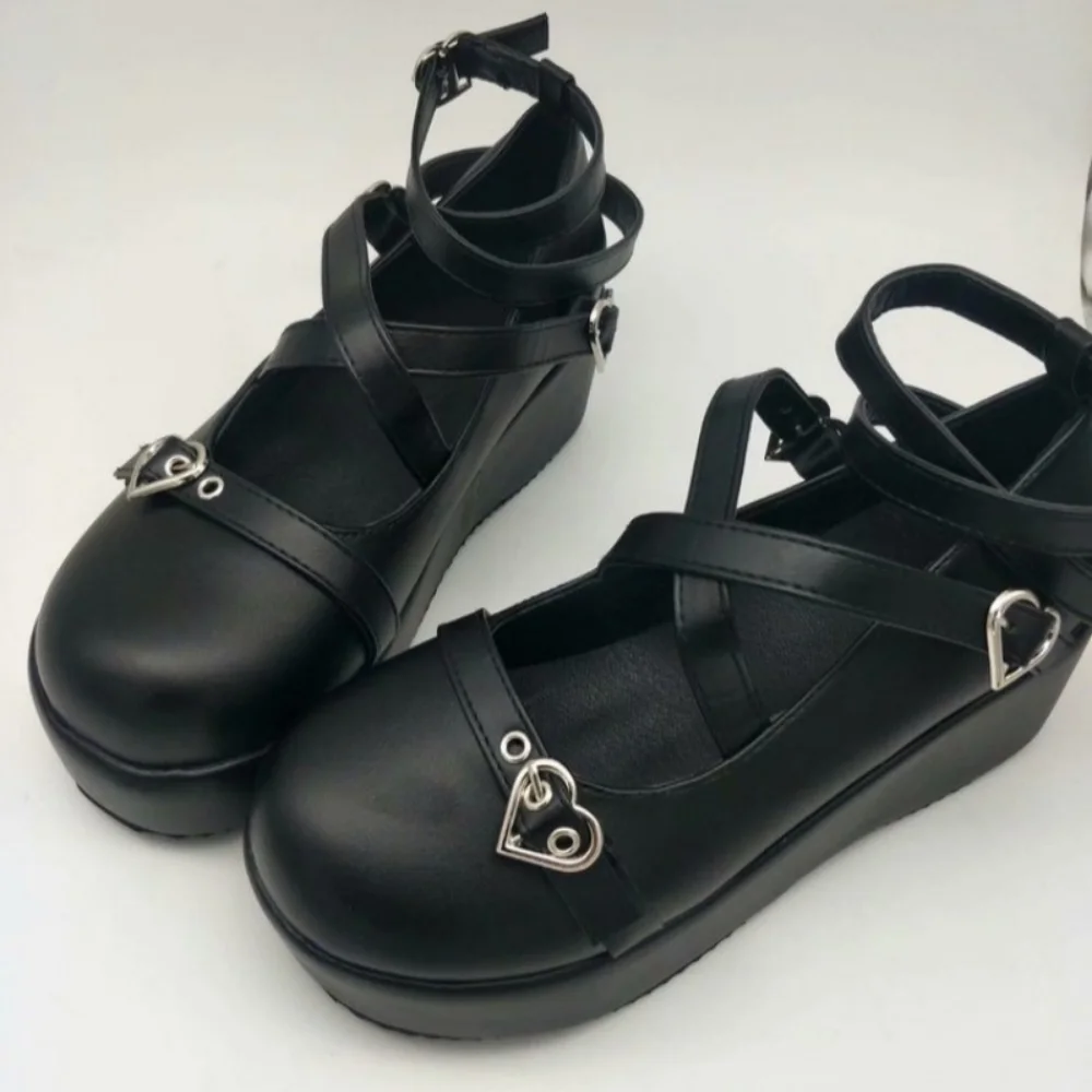 2022 New Brand Women Platform Wedges Lolita Shoes Cosplay Lolita Japanese Women\'s Pumps Kawaii Angel Bat Pumps Student Shoes