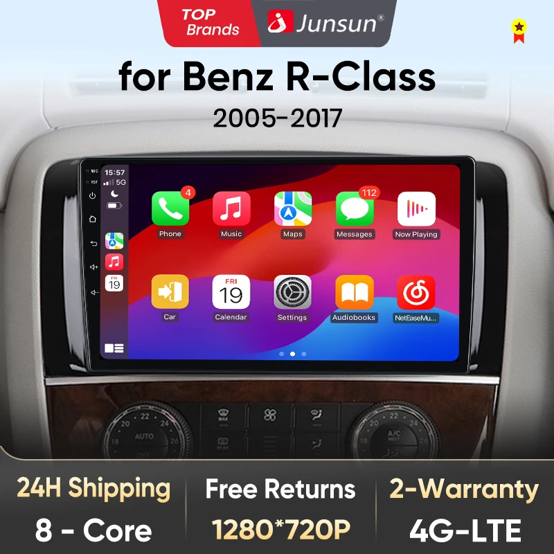 Junsun V1 Wireless CarPlay Android Auto Radio for Mercedes Benz R-Class 4G Car Intelligent Systems GPS DSP