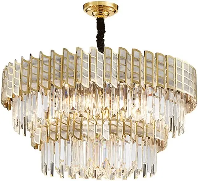 Light Luxury Crystal Chandelier, Double-Layer Round Raindrop Pendant Lamp Adjustable Interior Decorative Lighting Ceiling Lamp