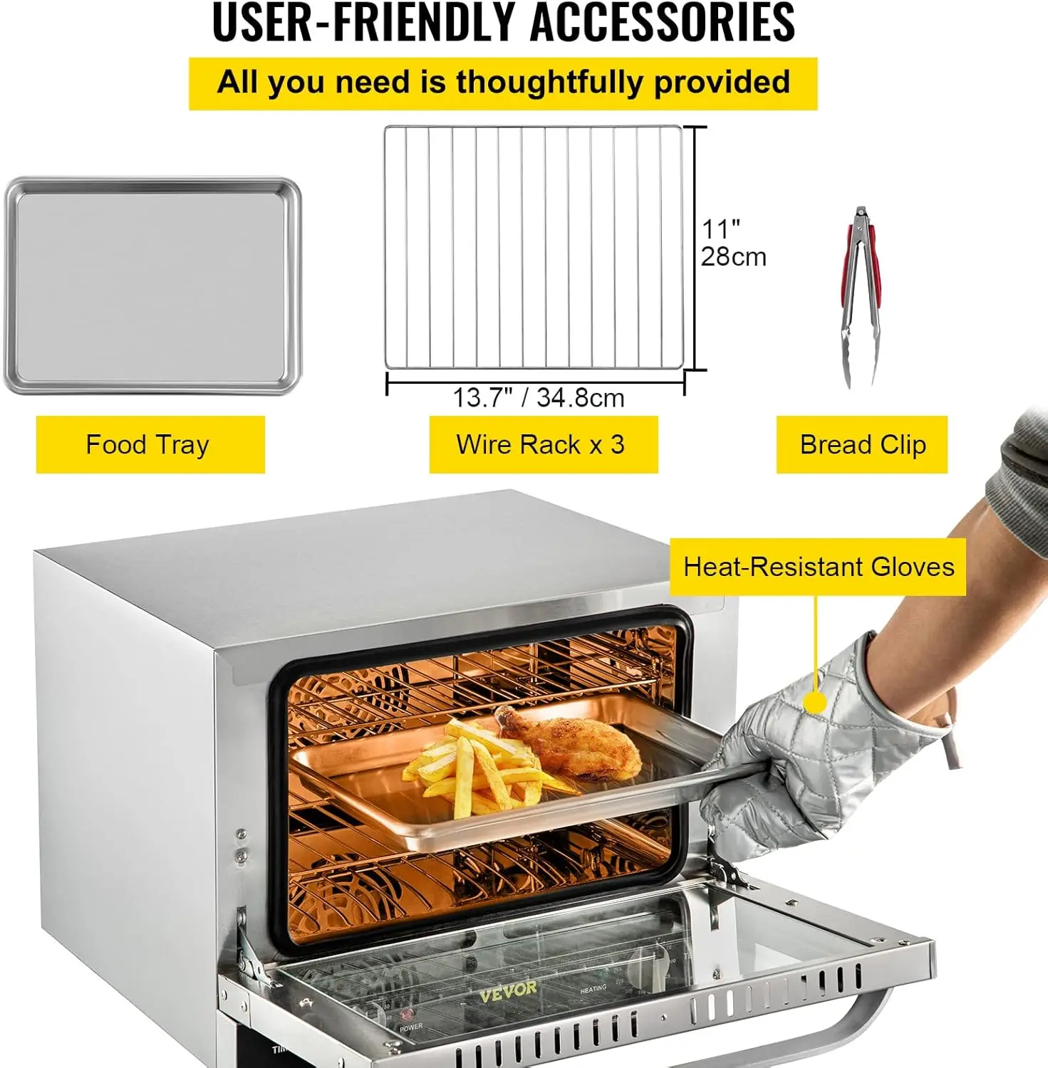 Convection Oven, 21L/19Qt, Quarter-Size Conventional Oven  , 1440W 3-Tier Toaster w/Front Glass Door, 6