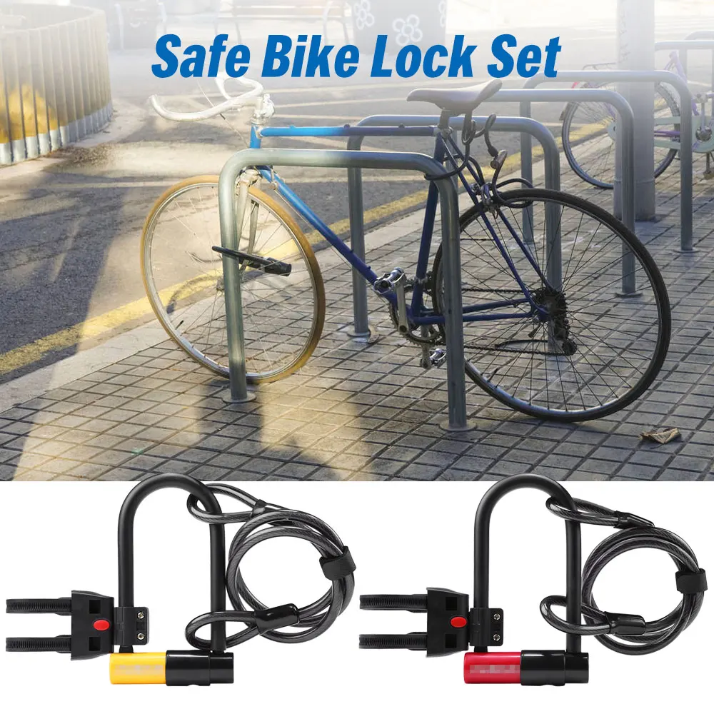 

Universal Bicycle ULock with 2 Keys MTB Bike Anti-Theft Double locking Secure Lock with Steel Cable&Mounting Bracket Red/Yellow