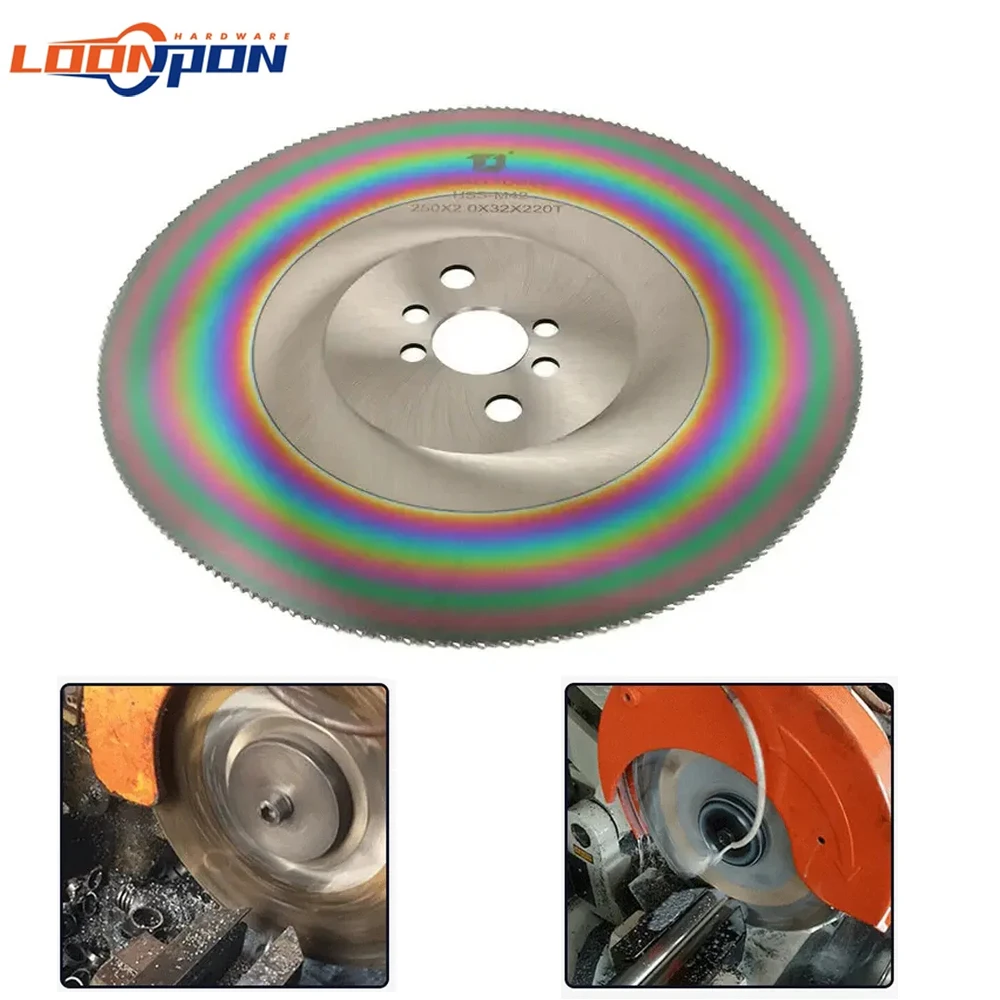 loonpon-hss-lamina-de-serra-circular-disco-cortante-revestido-colorido-para-aco-cobre-ferro-aluminio-tubulacao-do-metal-250-370mm