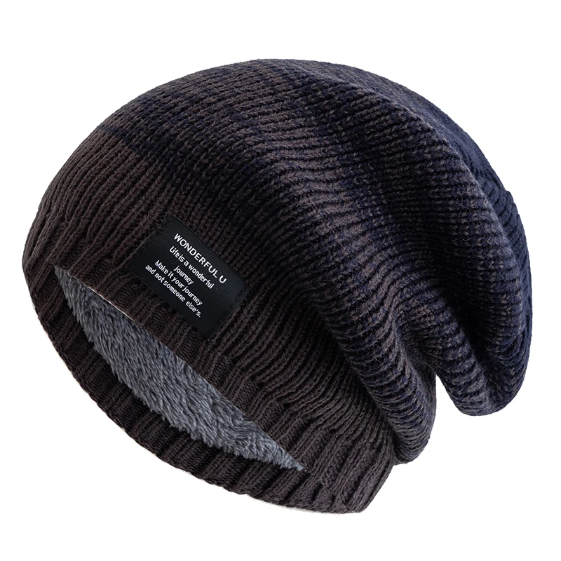 Unisex Mode Slouchy Winter Hüte Plüsch Pelz Gefüttert Beanie Cap Männer Frauen Winter Mischen Farbe Label Dekor Gestrickte Hüte – Detail 16