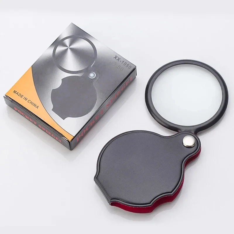 Portable Mini Magnifying Glass with Leather Case - Handheld 6/8X Magnification Lens for Reading and Jewelry Gifts
