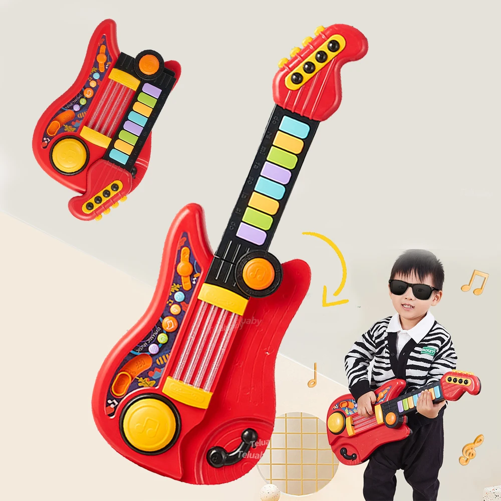

Kids Guitar Toy 2 In 1 Folding Musical Instrument Electronic Piano Brain-Training Educational Toys Birthday Gift for Girl Boy