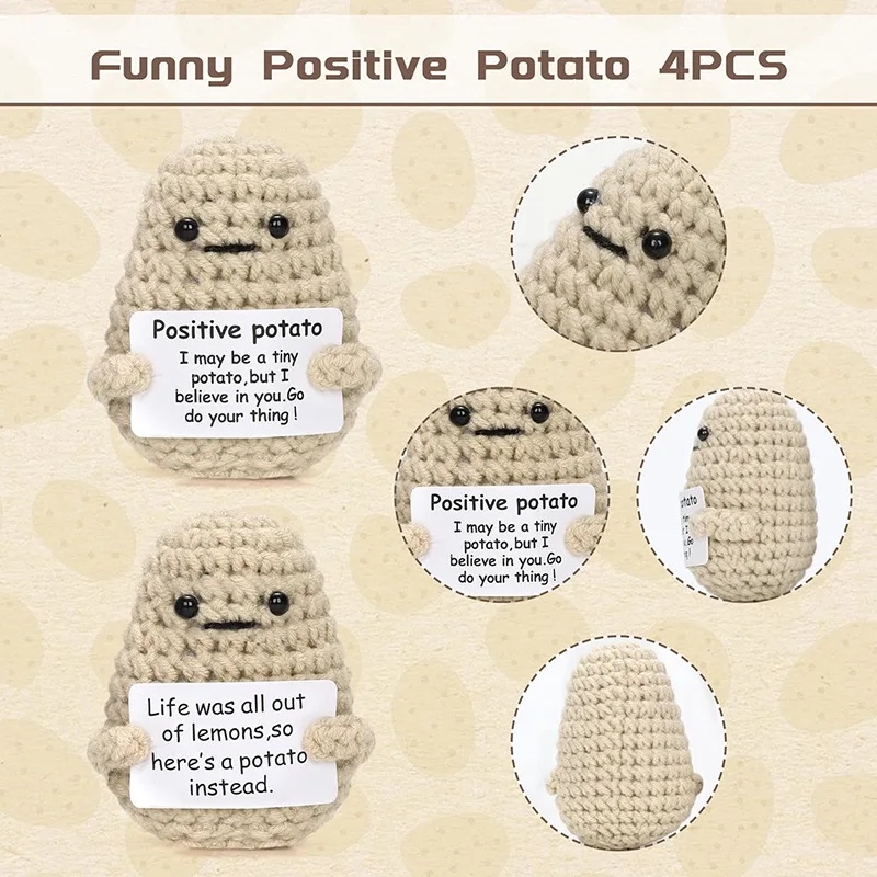 New Handmade Positive Potato Cute Wool Knitting Doll with Card Home Decor Ornament Funny Potatos Room Decorations Christams Gift