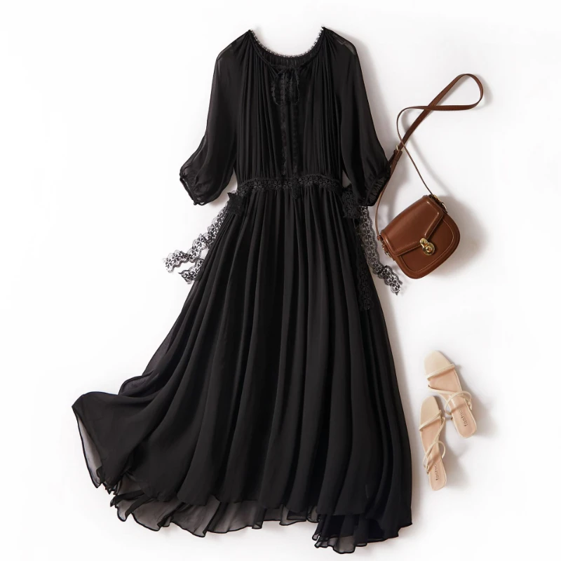 

Summer Dress Women 2022 Black Dress Slim Maxi Dresses for Women Clothing Elegant Dresses Fashion Mulberry Silk Vestidos De Mujer