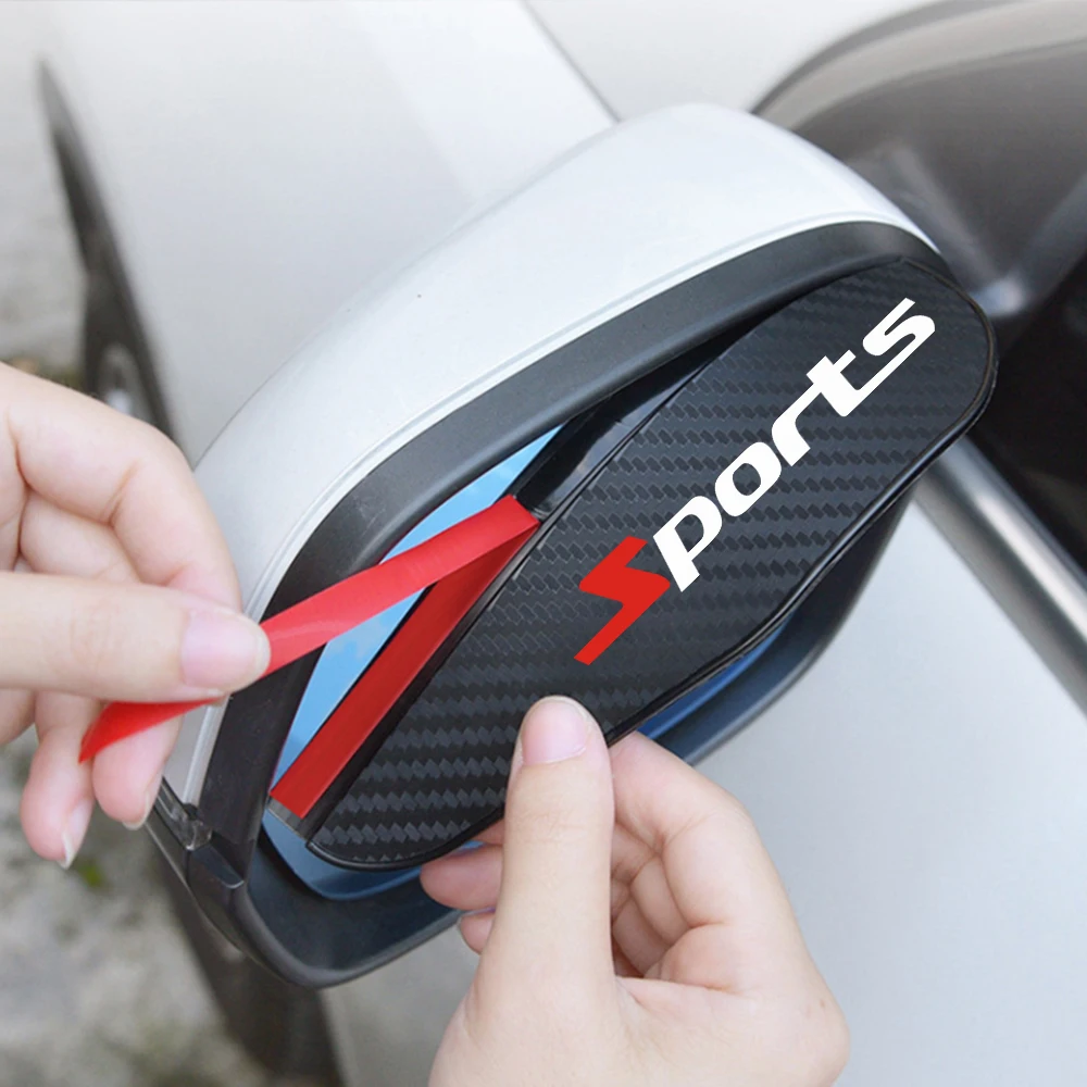 2 Pcs Car Rearview Mirror Rain Eyebrow Sports Letter Emblem Badge Carbon Fiber Rearview Mirror Rain Snow Blocker