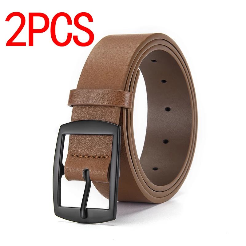 2pcs New Men's Metal Buckle Belt, A Simple And Stylish Decorative Belt, Paired With Jeans, Is The Best Choice For Gift Giving