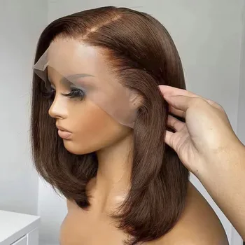 Side Part #2 #4 Straight Bob Brazilian Wig Brown 99J Burgundy Straight Short Bob Human Hair Wig Side T Part 13x4 Lace Front Wig
