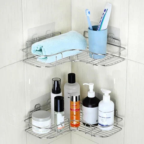 

Kitchen Rustless Spice Sauce Shelf Bathroom Corner Storage Rack Non-drilling Wall Shelf Container