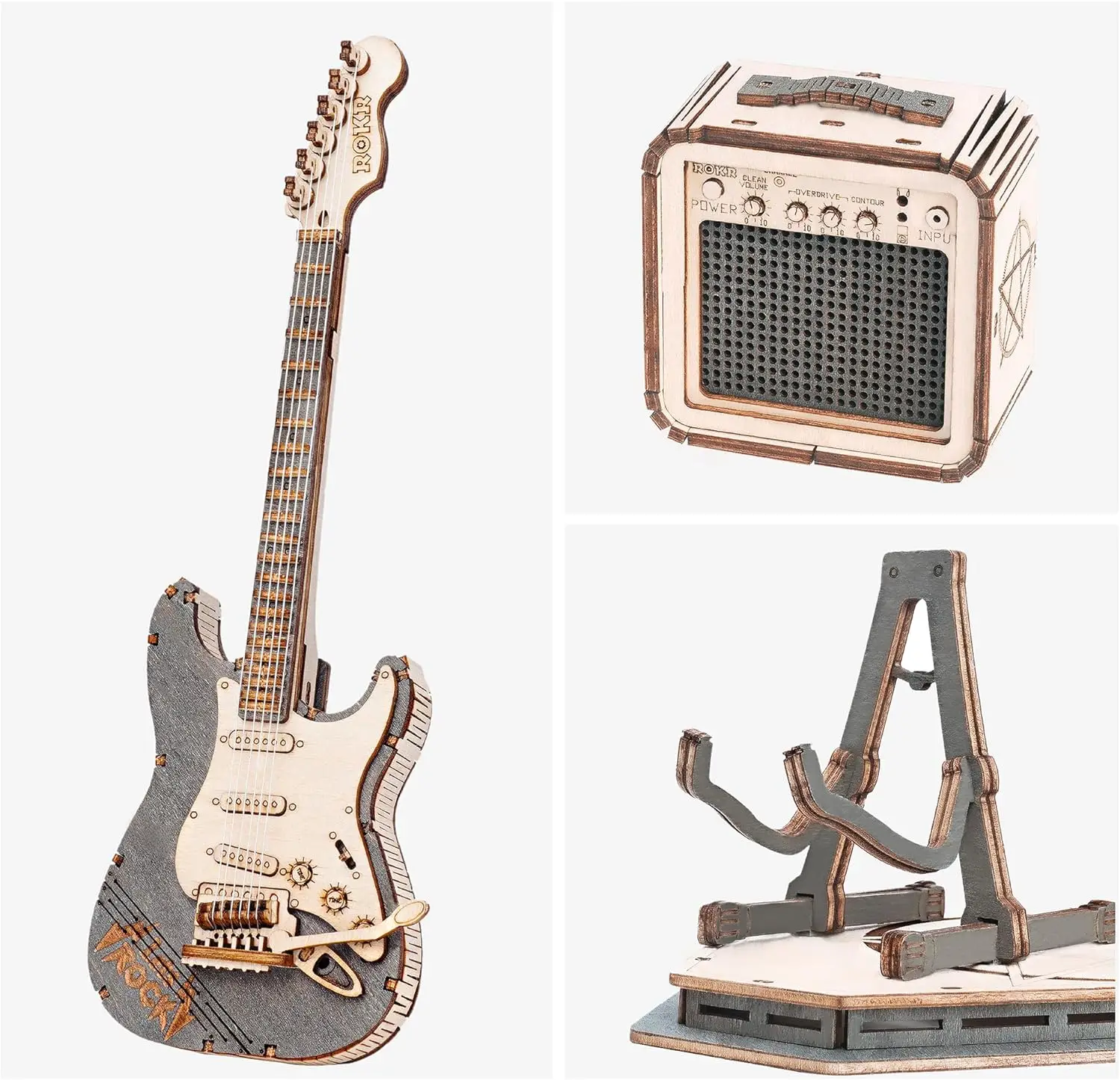 Robotime ROKR Electric Guitar Model Gift for Kids Assembly Creative Toys Building Block Set 3D Wooden Puzzle - TG605K 4
