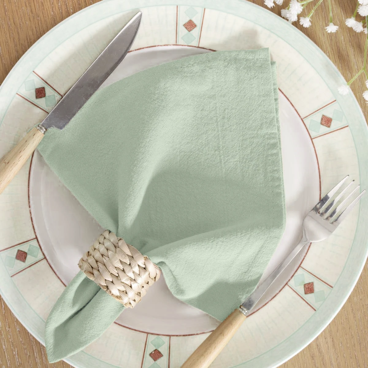 4PC 30X45CM Wedding Cloth Napkins Sage Green Cotton Fabric
