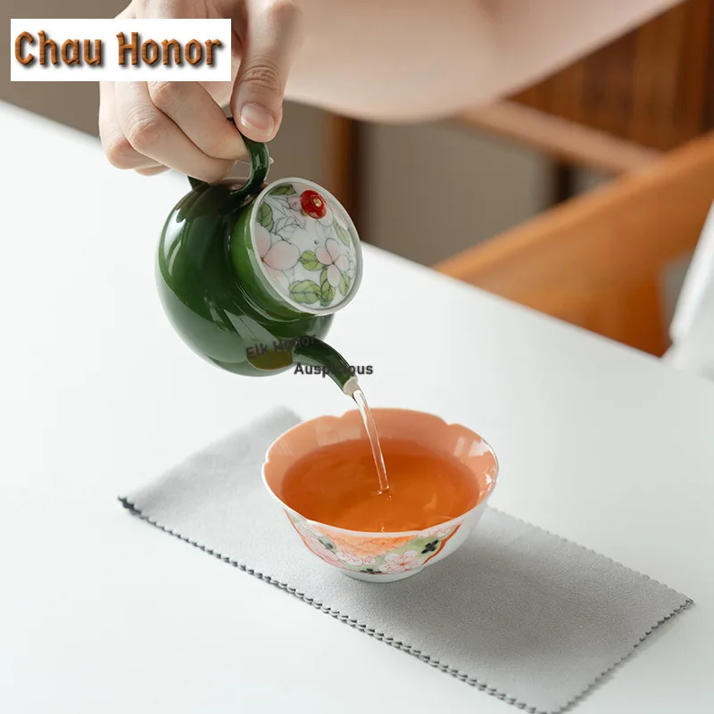 Hand-painted Camellias Flower Mouth Tea Set Complete Set Elegant Tea Ceremony Set Teapot and Tea Cup Set Tableware Collection