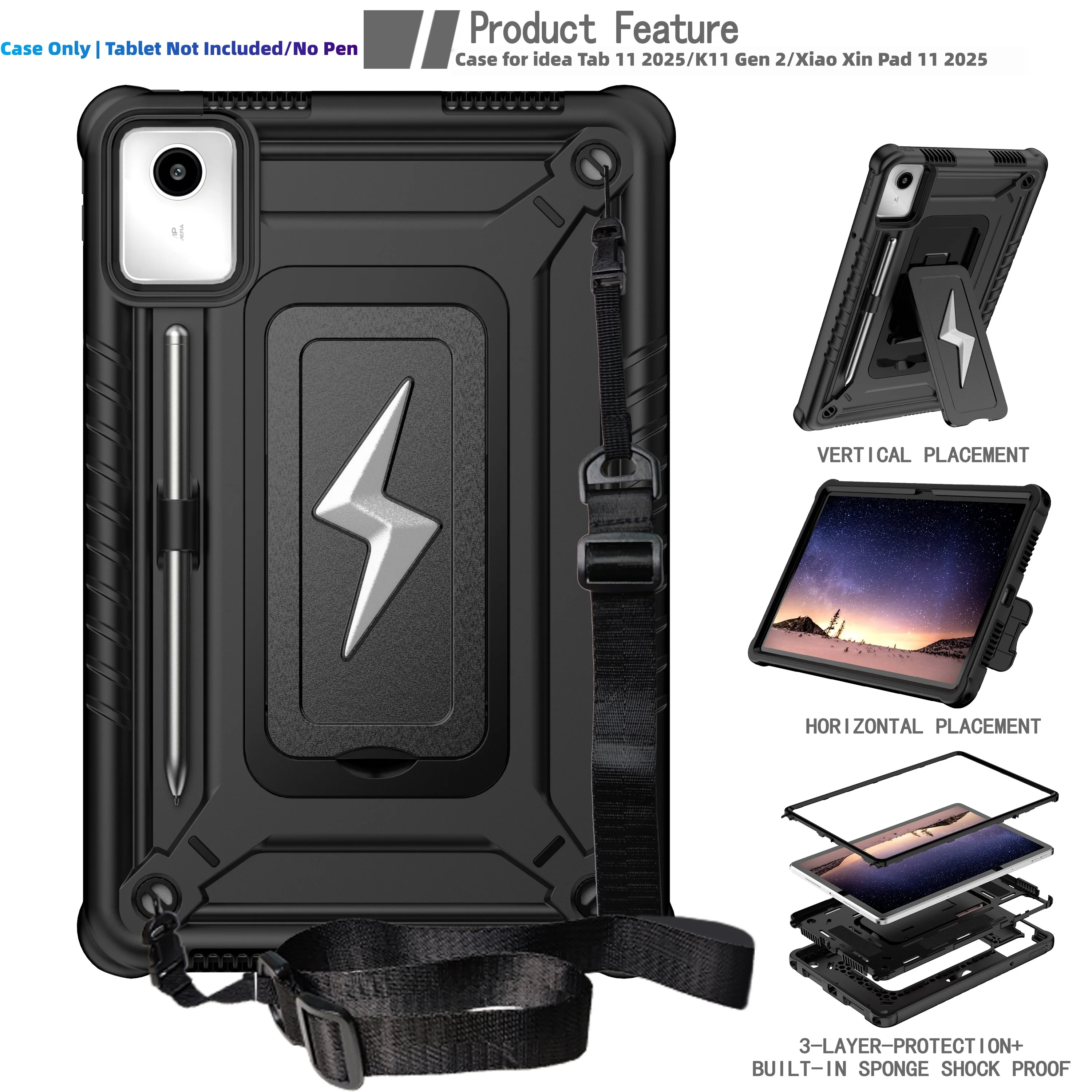 Heavy Duty Shockproof Tablet Case with Kickstand and Shoulder Strap