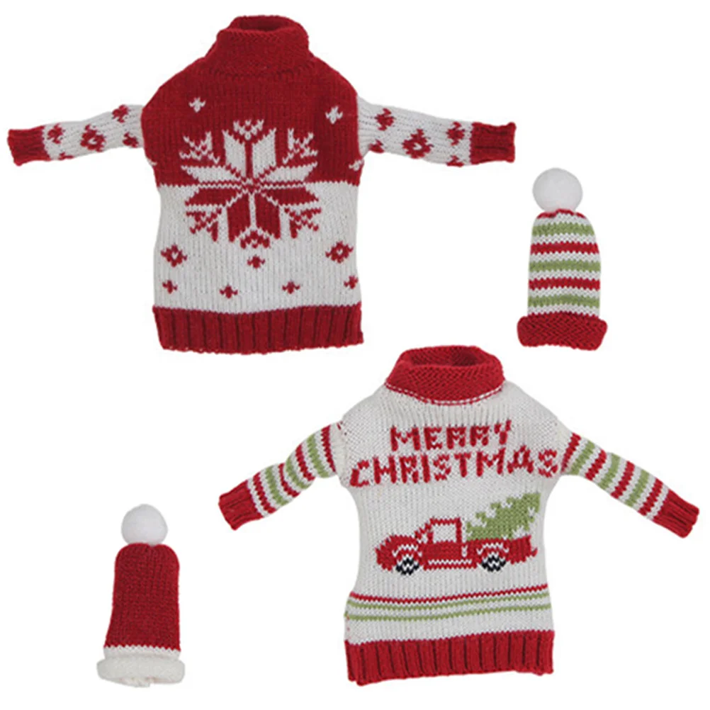 

2 Sets of Christmas Bottle Covers Hat Set Christmas Table Decoration Bottle Cloth Bottle Dress