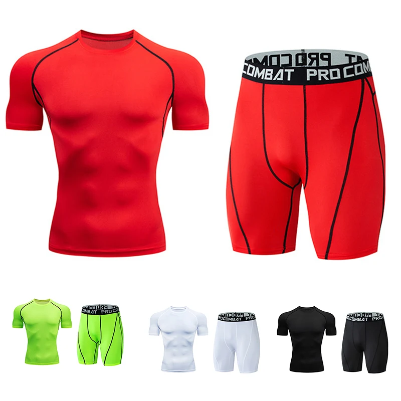 

Быстросохнущие мужские комплекты, Компрессионные спортивные костюмы для бега, колготки, одежда, костюмы для тренажерного зала, фитнеса и бега
