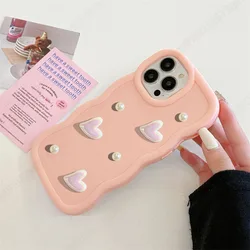 3D Pearl Love Heart Wavy Silicone Case - Soft Cover with Unique Design for Realme C67 4G (Pink)