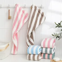 Microfiber Hair Towel Wrap Thickened Coral Velvet Cationic Dry Hair Cap Water Absorption and Quick Drying Striped Bath Cap 3
