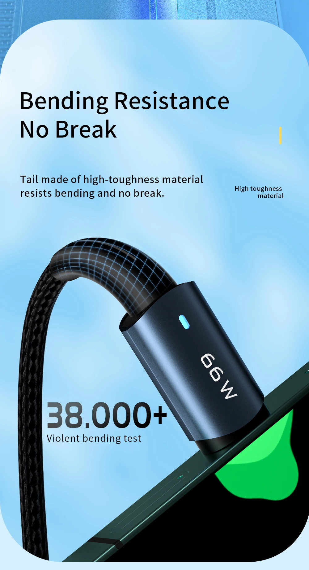 6A USB Cable Type C for Samsung Xiaomi Huawei 66W LED Fast Charging Charger USB