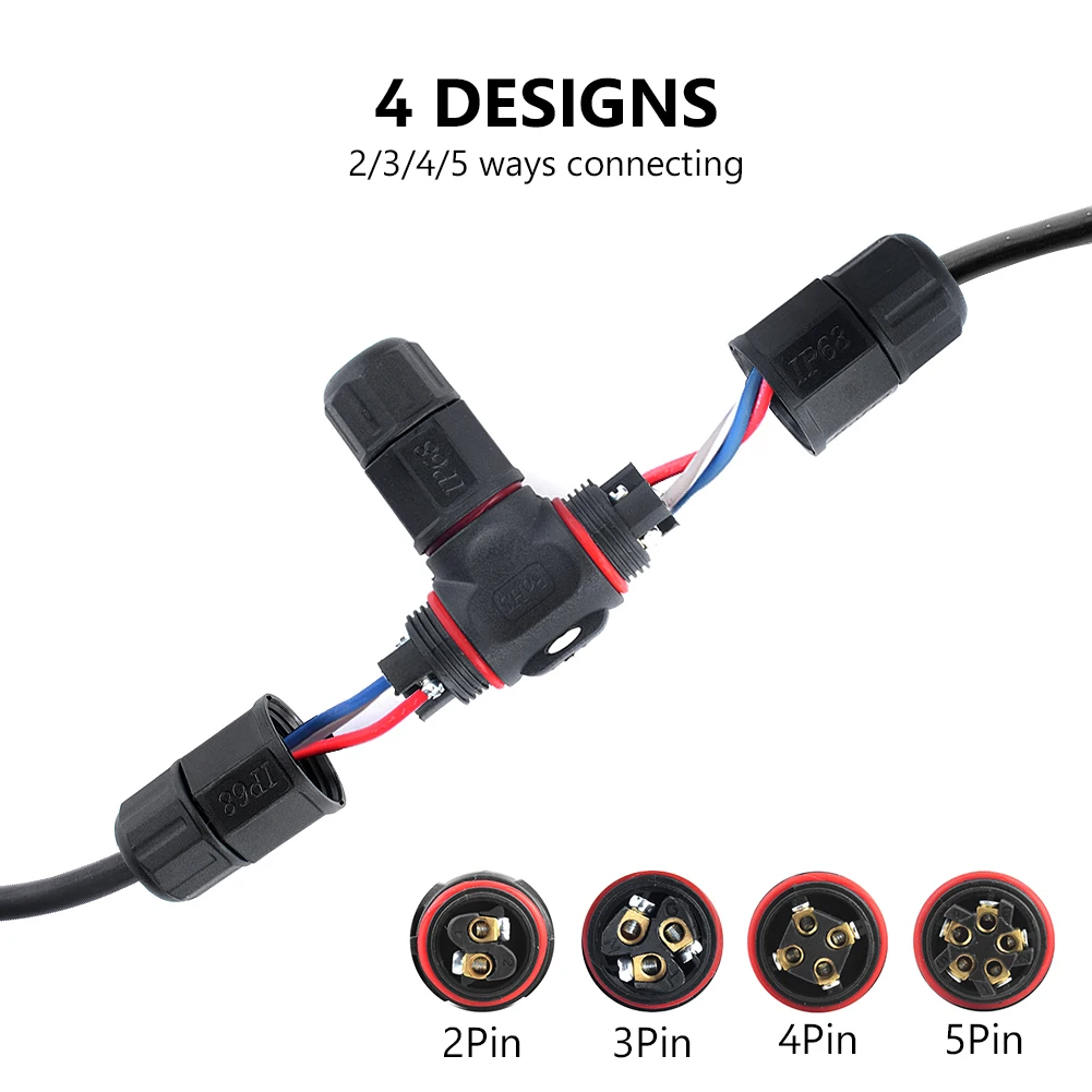 

10pcs 2/3/4/5 Pin Adapter Set Wire Screw LED Light Connector Cable IP68 Electrical Terminal Waterproof Junction Box Outdoor