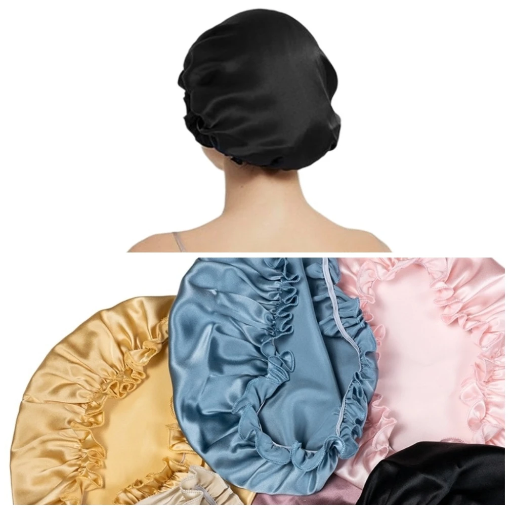 Luxury Pure Silk Hair Bonnets For Sleeping 19 Momme Mulberry Silk Turbans Sleep Cap Silk Headwrap Night Cap For Women Hair Care 3