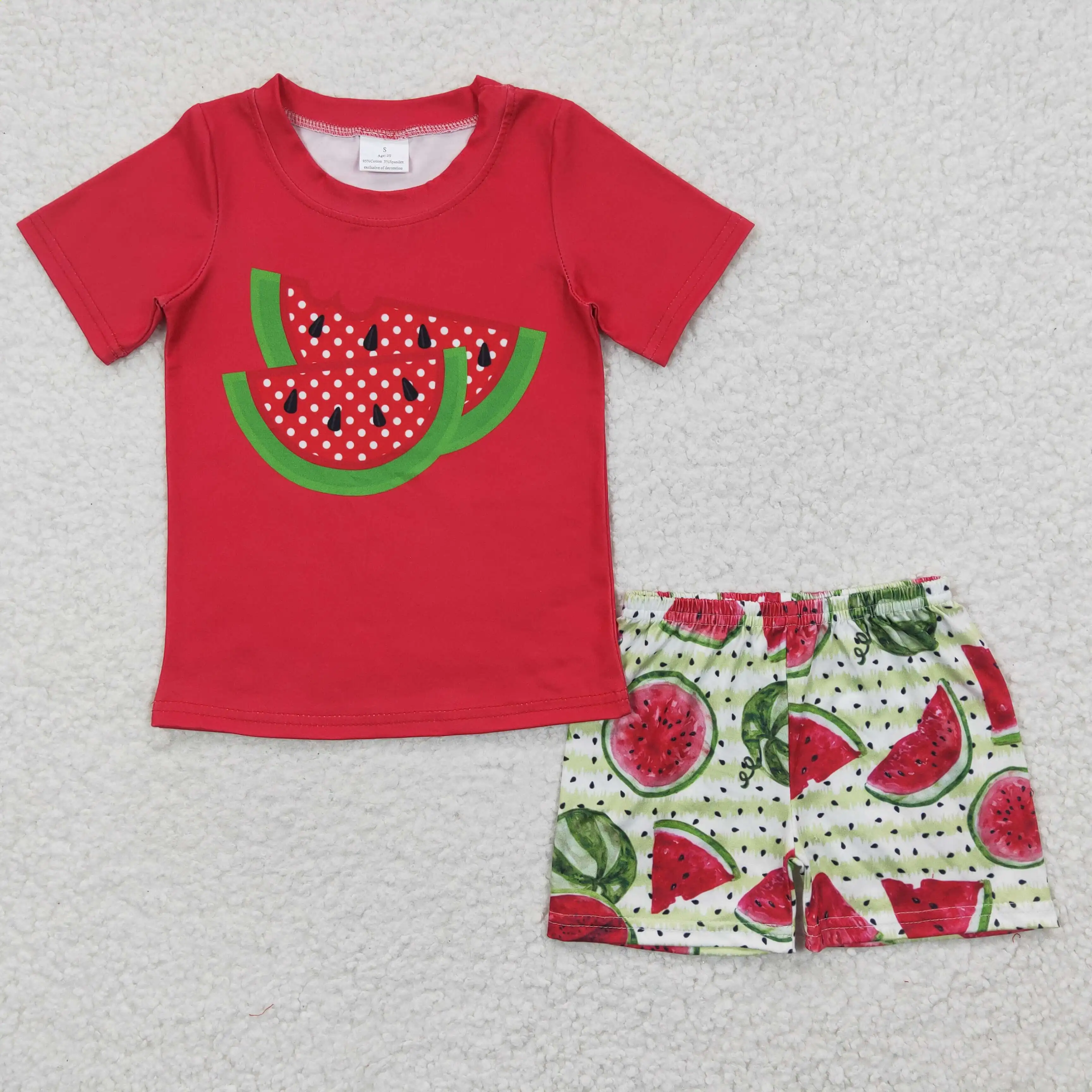 

New Stylish RTS Baby Watermelon Pattern Outfits Kids Red Clothes Sets T​oddler Boys Summer Suits