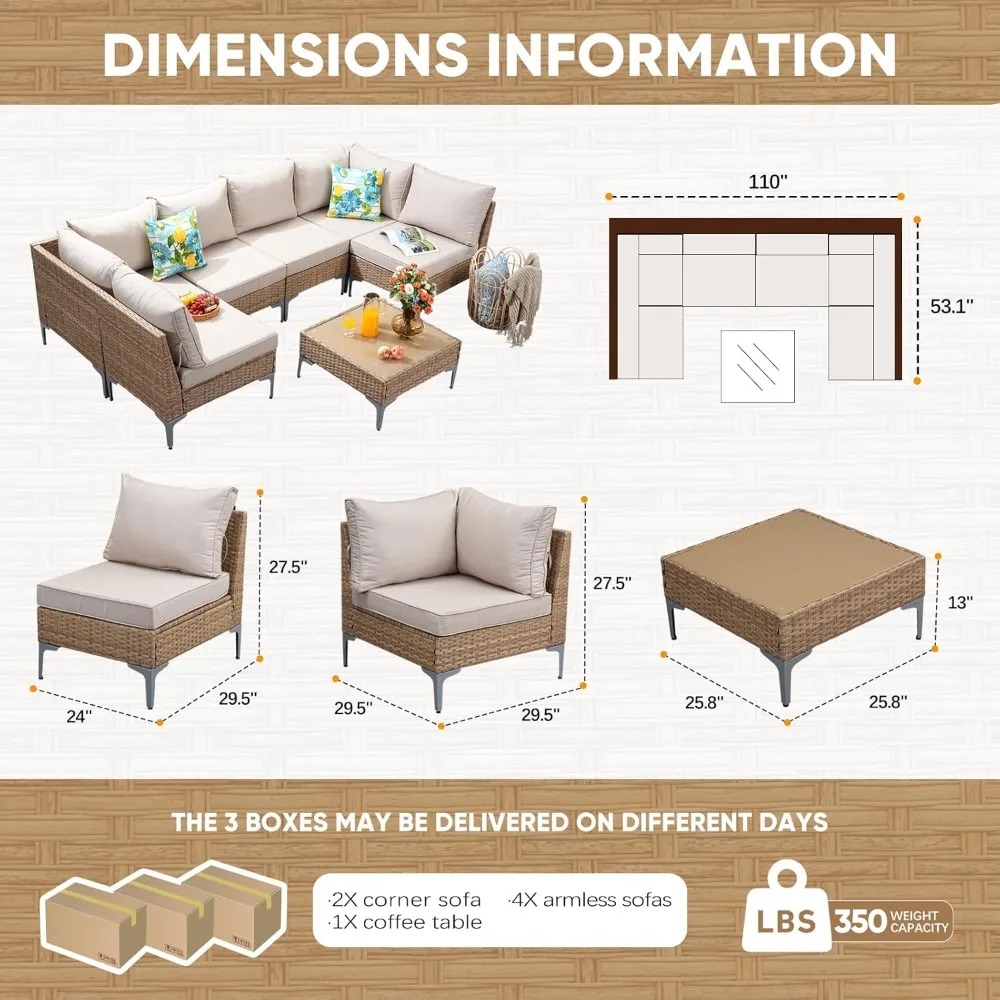 w/Coffee Table,All-Weather Outdoor Sofa with Thick and Anti-Slip Cushions for Deck, Garden Sofas 4