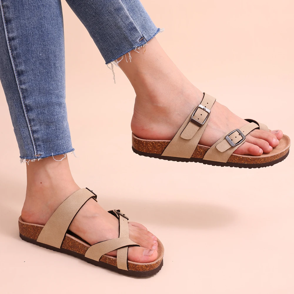 Evshine dam kork strand sandaler med dubbelt spänne halkfria_voghion.com